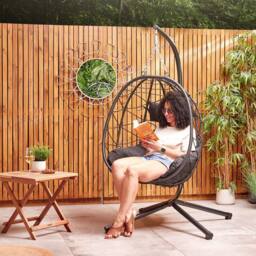 SquareBoxx Balinese Garden Egg Chair Rattan Effect With Cushions in Grey - thumbnail 3