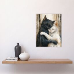 "Artery8 Wall Art Print Black Cat White Cat Lover Hugging Watercolour Poster in Brown - Size: W24"" x H32""" - thumbnail 4