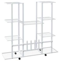 Berkfield Home Durable Flower Stand with Wheels 94.5x24.5x91.5 cm White Iron - thumbnail 5