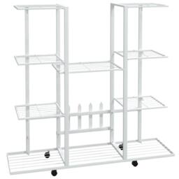 Berkfield Home Durable Flower Stand with Wheels 94.5x24.5x91.5 cm White Iron - thumbnail 3