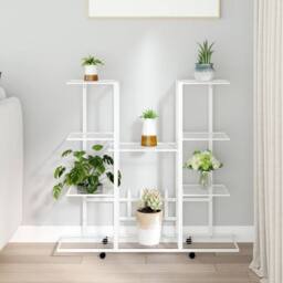 Berkfield Home Durable Flower Stand with Wheels 94.5x24.5x91.5 cm White Iron - thumbnail 2