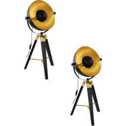 Loops 2 PACK Table Lamp Desk Light Black & Brass & Gold Wood & Steel 1x 60W E27
