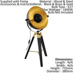 Loops 2 PACK Table Lamp Desk Light Black & Brass & Gold Wood & Steel 1x 60W E27 - thumbnail 2