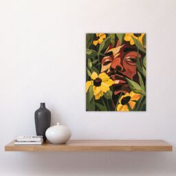 "Artery8 Rapper Yellow Flowers Music Portrait Painting Wall Art Print in Green - Size: W18"" x H24""" - thumbnail 4