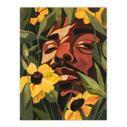 "Artery8 Rapper Yellow Flowers Music Portrait Painting Wall Art Print in Green - Size: W18"" x H24""" - thumbnail 1