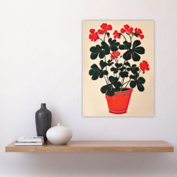 "Artery8 Geranium Potted Plant Lover Red Green Painting Wall Art Print - Size: W18"" x H24""" - thumbnail 4
