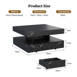 KEEPREAPER Sleek LED Coffee Table with 2 Storage Drawers Marble Finish in Black - thumbnail 2