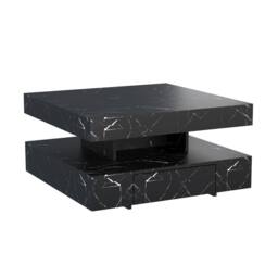 KEEPREAPER Sleek LED Coffee Table with 2 Storage Drawers Marble Finish in Black - thumbnail 9