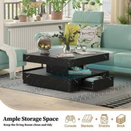 KEEPREAPER Sleek LED Coffee Table with 2 Storage Drawers Marble Finish in Black - thumbnail 3