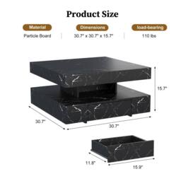 KEEPREAPER Sleek LED Coffee Table with 2 Storage Drawers Marble Finish in Black - thumbnail 8