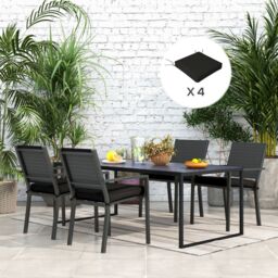 OUTSUNNY Set of 4 Outdoor Seat Cushions Water Repellent Seat Pads with Ties in Black