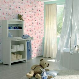Rasch Hello Clouds Rainbow Birds Cats Butterfly Childrens Wallpaper in Pink - thumbnail 3