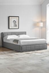 Home Discount Vida Designs Vanita Upholstered Ottoman Storage Bed Frame Linen UKFR Fabric in Light Grey - Size: King - thumbnail 1