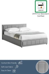 Home Discount Vida Designs Vanita Upholstered Ottoman Storage Bed Frame Linen UKFR Fabric in Light Grey - Size: King - thumbnail 7