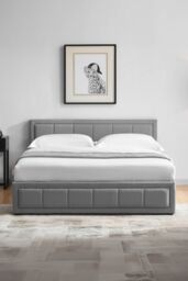 Home Discount Vida Designs Vanita Upholstered Ottoman Storage Bed Frame Linen UKFR Fabric in Light Grey - Size: King - thumbnail 4