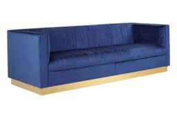 Orsina Luxurious 3 Seat Deep Blue Sofa, Classic Deep Blue Velvet Upholstered Settee Sofa, Luxe 3 Seater Couch in Dark Blue - thumbnail 6