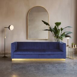 Orsina Luxurious 3 Seat Deep Blue Sofa, Classic Deep Blue Velvet Upholstered Settee Sofa, Luxe 3 Seater Couch in Dark Blue - thumbnail 1