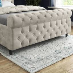 Casani Steeton Sleigh Upholstered Beige Soft Velvet Designer Bed Frame in Cream - Size: Single - thumbnail 7