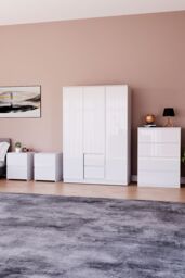 Home Discount Vida Designs Glinton 4Pc Bedroom Set(2Dr Bedsidex2, 4Dr Chest, Wardrobe) in White - thumbnail 1