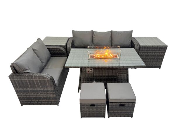 Fimous Garden Outdoor Rattan Furniture Set with 2 Side Tables 2 Small Stools in Dark Grey - image 1