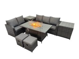 Fimous Garden Outdoor Rattan Furniture Set with 2 Side Tables 2 Small Stools in Dark Grey - thumbnail 2