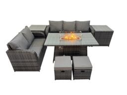 Fimous Garden Outdoor Rattan Furniture Set with 2 Side Tables 2 Small Stools in Dark Grey - thumbnail 1