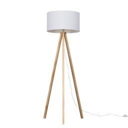 ValueLights Barbro Tripod Light Wood Tripod Floor Light Lamp with White Drum Shade & LED Bulb - thumbnail 1