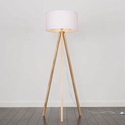 ValueLights Barbro Tripod Light Wood Tripod Floor Light Lamp with White Drum Shade & LED Bulb - thumbnail 2