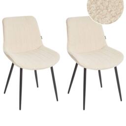Wyld and Coco Armless Bouclé Dining Chairs 2-Pack Light Beige Black Steel Legs - thumbnail 2