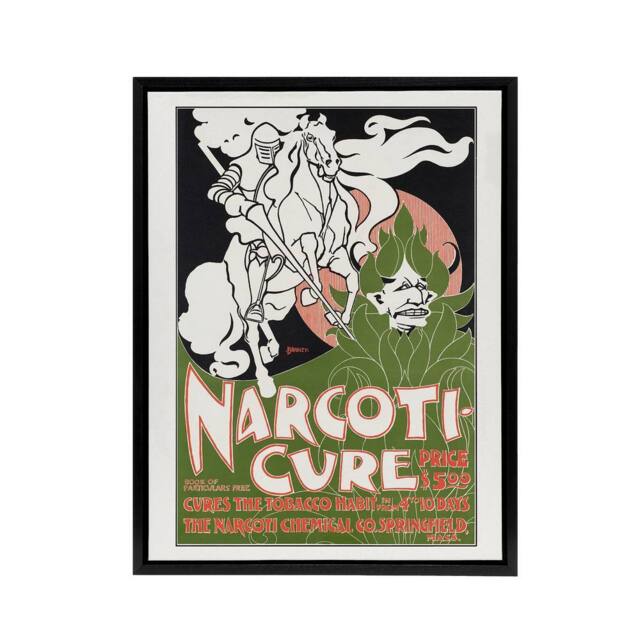 "Artery8 Will H Bradley Narcoticure Vintage Advert Framed Canvas Wall Art Print in Green - Size: W12"" x H16""" - image 1