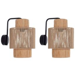 Wyld and Coco Raffia Wall Lamps Set of 2 - Handmade Boho Wall Lights in Natural - thumbnail 2