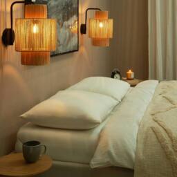 Wyld and Coco Raffia Wall Lamps Set of 2 - Handmade Boho Wall Lights in Natural