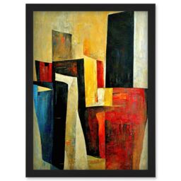 Artery8 Bold Modern Abstract Cubism Acrylic Painting Artwork Framed Wall Art Print A4 in Black - thumbnail 1