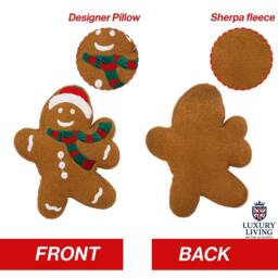 Luxury Living Cute Christmas Gingerbread Man Embroidered Cushion in Brown - Size: 50 cm x 35 cm - thumbnail 4