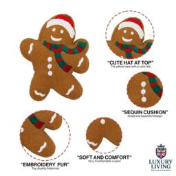 Luxury Living Cute Christmas Gingerbread Man Embroidered Cushion in Brown - Size: 50 cm x 35 cm - thumbnail 3