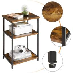 VOGREX Brown 3-Tier Industrial End Table, Steel Frame Nightstand - thumbnail 6