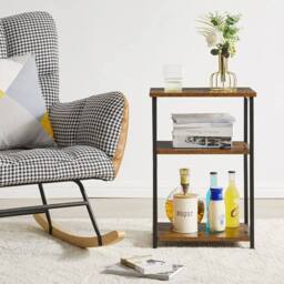 VOGREX Brown 3-Tier Industrial End Table, Steel Frame Nightstand - thumbnail 4