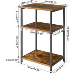 VOGREX Brown 3-Tier Industrial End Table, Steel Frame Nightstand - thumbnail 2
