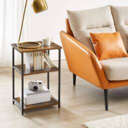 VOGREX Brown 3-Tier Industrial End Table, Steel Frame Nightstand - thumbnail 3