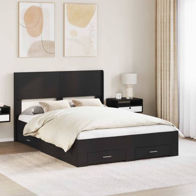Berkfield Home Bed Frame with Storage & Headboard Black 135 x 190 cm - image 1