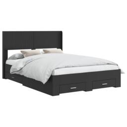 Berkfield Home Bed Frame with Storage & Headboard Black 135 x 190 cm - thumbnail 2