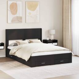 Berkfield Home Bed Frame with Storage & Headboard Black 135 x 190 cm - thumbnail 1