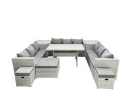 Fimous Rattan Garden Outdoor Furniture Set 12 Seater Garden Sofa Rectangulr Dining Table Set with 3 Footstools 2 Side Tables Light Grey Mixed - thumbnail 2