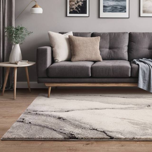 The Rug Shop UK Grey Abstract Modern Machine Woven Easy to Clean Stain-Resistant Rug - Size: 200 cm x 290 cm - image 1