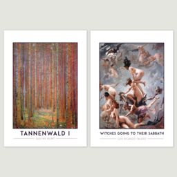 Artery8 Wall Art Print Classic Paintings Klimt Tannenwald Falero Witches Sabbath Van Gogh Skeleton Cigarette Klint Altarpiece A4 Poster Pack of 4 - thumbnail 2