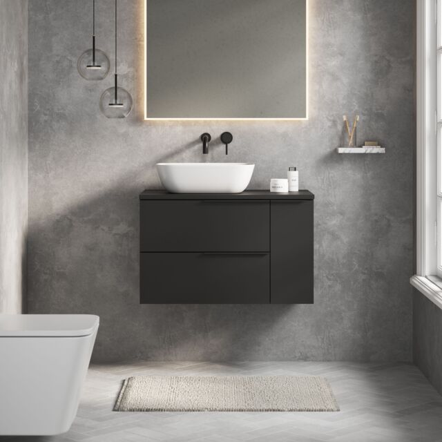 Banyetti Celtic Duo 800mm Wall Hung Vanity Unit with Door & Worktop - Matt Black - image 1