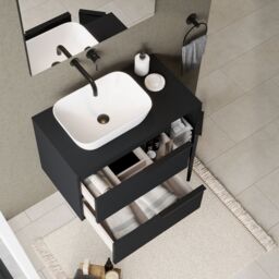 Banyetti Celtic Duo 800mm Wall Hung Vanity Unit with Door & Worktop - Matt Black - thumbnail 6