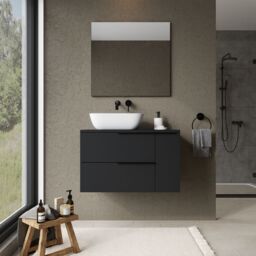 Banyetti Celtic Duo 800mm Wall Hung Vanity Unit with Door & Worktop - Matt Black - thumbnail 8