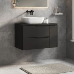 Banyetti Celtic Duo 800mm Wall Hung Vanity Unit with Door & Worktop - Matt Black - thumbnail 3