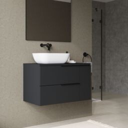 Banyetti Celtic Duo 800mm Wall Hung Vanity Unit with Door & Worktop - Matt Black - thumbnail 7